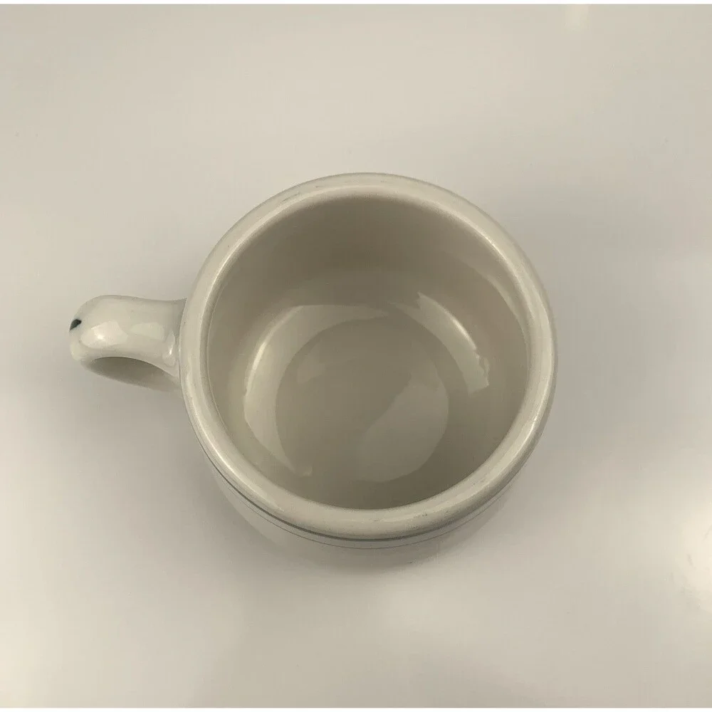 VTG Syracuse China Restaurant Ware Green Stripe White Coffee Mug Cup MCM ArtDECO